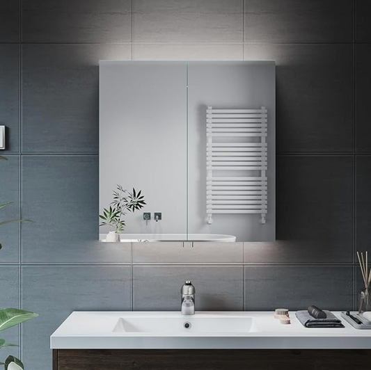 NILE 630mm x 650mm Illuminated Bathroom Mirror Cabinet with Shaver Socket