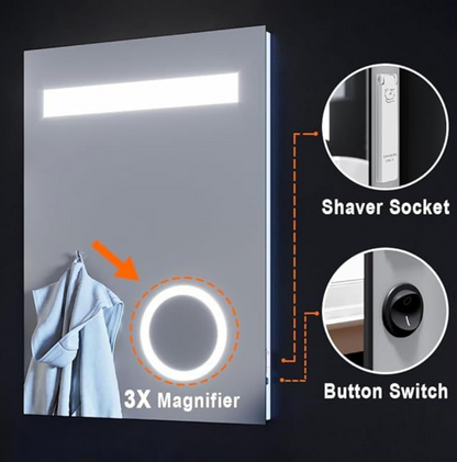 NILE 500mmx700mm Modern Ultra-Slim Illuminated LED Bathroom Make-up Mirror IP44 / Shaving Socket