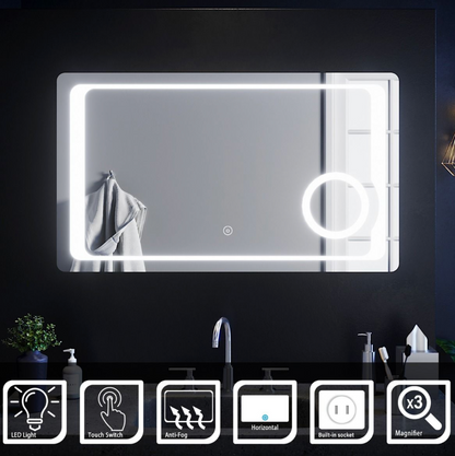 NILE 1000 x 600mm Anti-foggy Back-lit LED Illuminated Bathroom Mirror with Shaver Socket & 3x Magnifying Feature