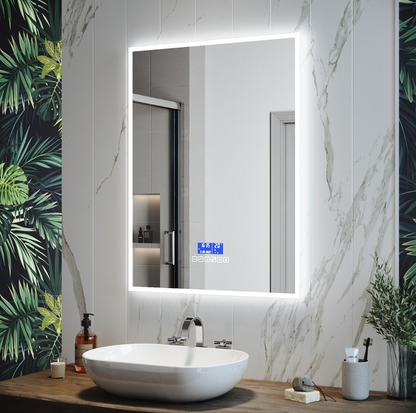NILE 800mmx600mm Bluetooth Bathroom Mirror with Shaver Socket, Wall Mounted Vanity Mirror with Demister Pad