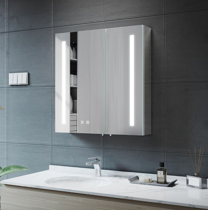 NILE 630mm x 650mm LED Illuminated Bathroom Mirror Cabinet with Light Socket Demister Pad