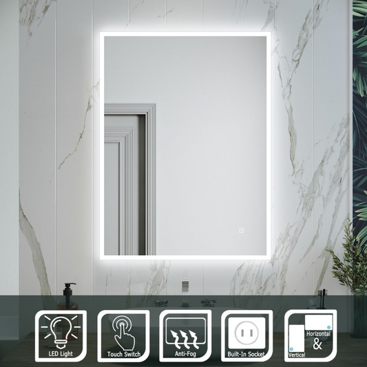 NILE Bathroom Mirror with Shaver Socket 800mmx600mm Wall Mounted Bathroom Mirror with Demister Pad