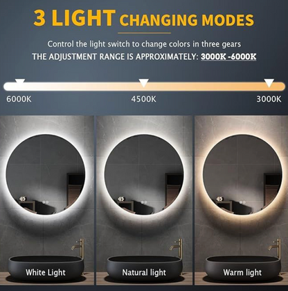 NILE 600mmx600mm Round Bathroom Mirror with LED Lights Demister Touch Sensor 3Color Dimmable