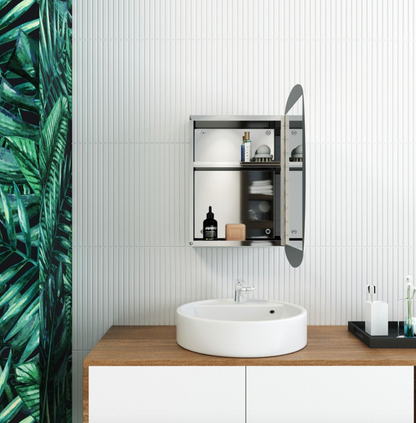 NILE 450mm x 600mm Limited Edition Bathroom Mirror Cabinet Storage Cupboards Stainless Steel