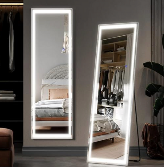 NILE 160x50 cm LED Full Length Dressing Square Corner Mirror Standing Floor/Wall Mounted Hanging Mirror with 3 Color Modes