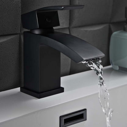 Descent Matt Black Mono Basin Mixer with Push Waste