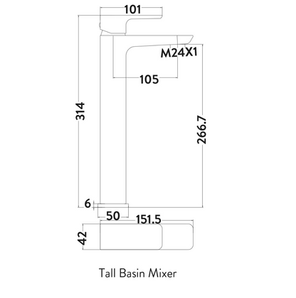 Muro Matt Black High Riser Basin Mono