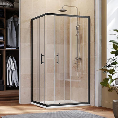 NILE 800 x 800mm Black Corner Entry Shower Enclosure Sliding Shower Cubicle