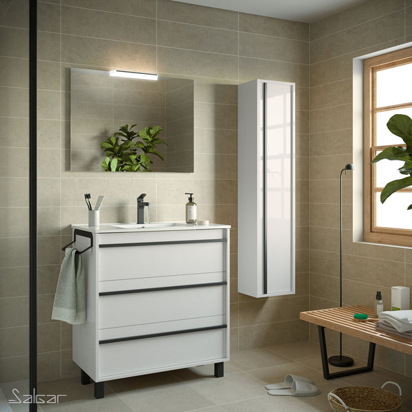 Attila Noir Floorstanding Unit with Matt Black Handles & No Tap Hole Basin - Gloss White