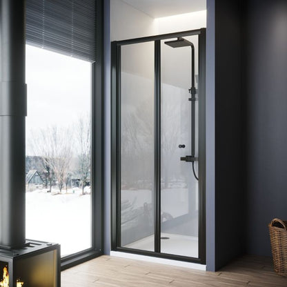 NILE 860mm Black Bi-Fold Shower Door Enclosure Glass Reversible Folding Cubicle