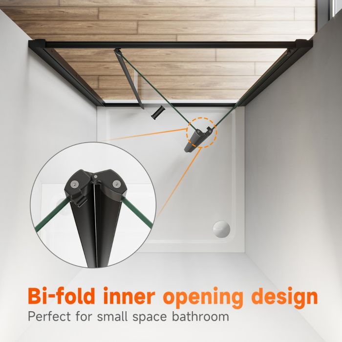 NILE 860mm Black Bi-Fold Shower Door Enclosure Glass Reversible Folding Cubicle