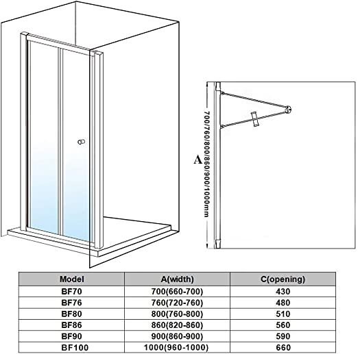 NILE 860mm Black Bi-Fold Shower Door Enclosure Glass Reversible Folding Cubicle