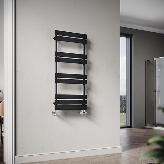 NILE 1000 x 450 mm Black Flat Panel Heated Towel Rail Central Heating Towel Radiator