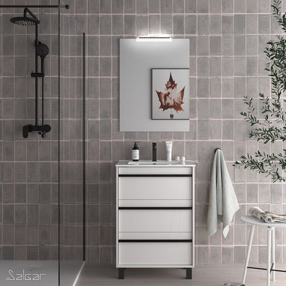 Attila Noir Floorstanding Unit with Matt Black Handles & No Tap Hole Basin - Gloss White