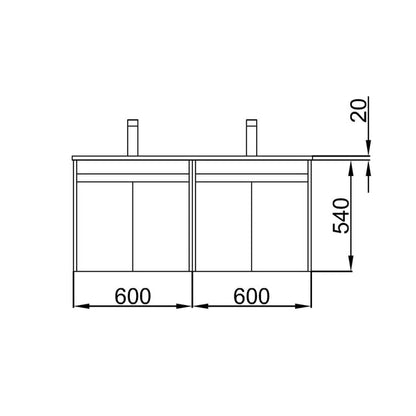 Noja 1200mm Wall Hung Vanity Unit 4 Doors Gloss White + Basin