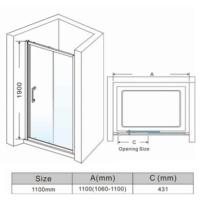 NILE 1100mm Black Sliding Shower Door Shower Screen