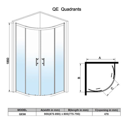 NILE Reversible 900X760mm Offset Quadrant Shower Enclosure