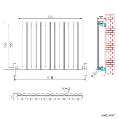 NILE 600 x 830mm Double White Modern Design Oval Panel Horizontal Radiator