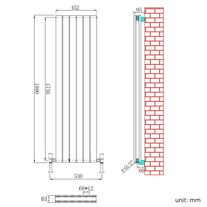 NILE 1800 x452mm Vertical Column Designer Double White Flat Panel Radiator
