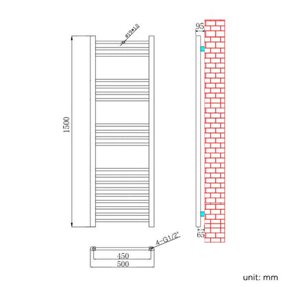 NILE 1500x500mm Designer Straight Chrome Bathroom Heated Towel Rail Radiator