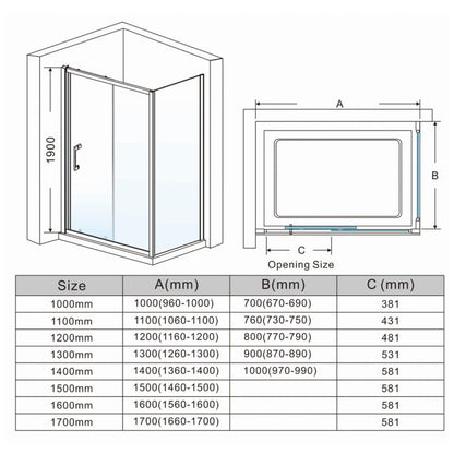 NILE 1700x800mm Sliding Shower Enclosure 8mm Easy Clean Nano Glass Shower Cubicle