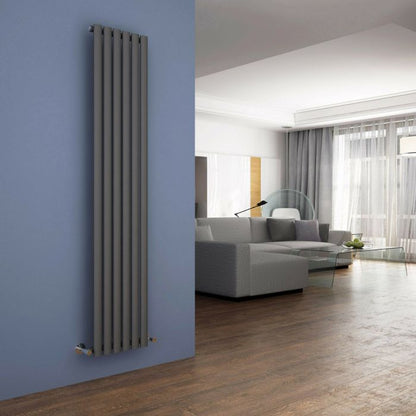 NILE 1800x480mm Anthracite Oval Single Panel Designer Radiator Vertical Grey Radiator