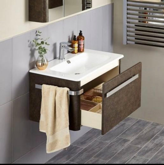 Linen Textured Rust Brown 800mm Wall Mounted Vanity Unit with Basin