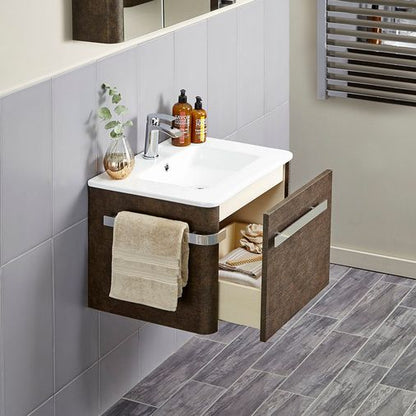 Linen Textured Rust Brown 600mm Wall Mounted Vanity Unit with Basin