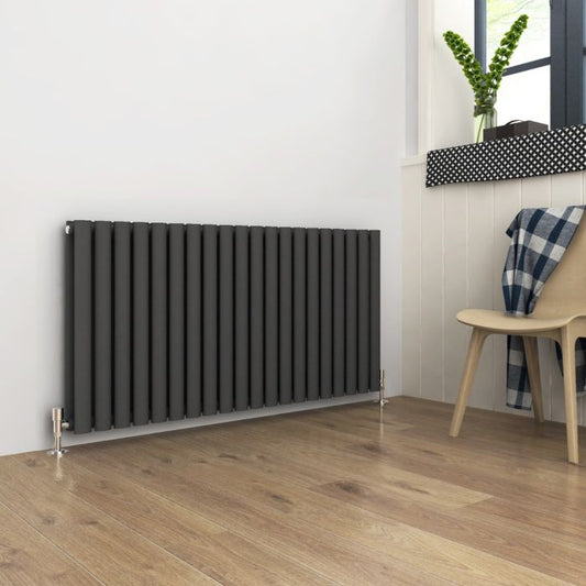 NILE 600x1190mm Double Anthracite Modern Design Grey Oval Panel Horizontal Radiator