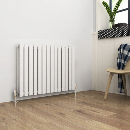 NILE 600 x 830mm Double White Modern Design Oval Panel Horizontal Radiator
