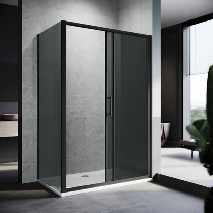 NILE 1200x900mm Black Sliding Shower Door with side panel Shower Enclosure