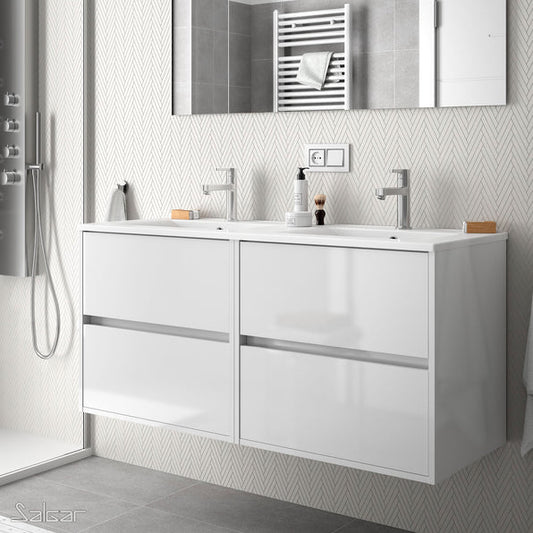 Noja 1200mm Wall Hung Vanity Unit 4 Drawers Matt Grey + Basin