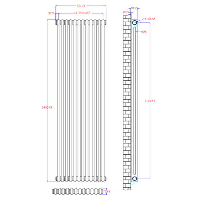 NILE 1800x554mm Vertical White Traditional Cast Iron Style 2 Column Radiator