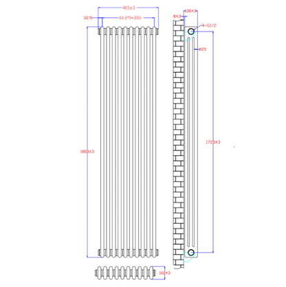 NILE 1800x465mm Traditional Radiator Cast Iron Style White Vertical Radiator 3 Columns