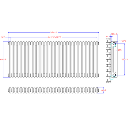 NILE 600 x 1484 mm Traditional Radiator Cast Iron Style 3 Column White Horizontal Radiator