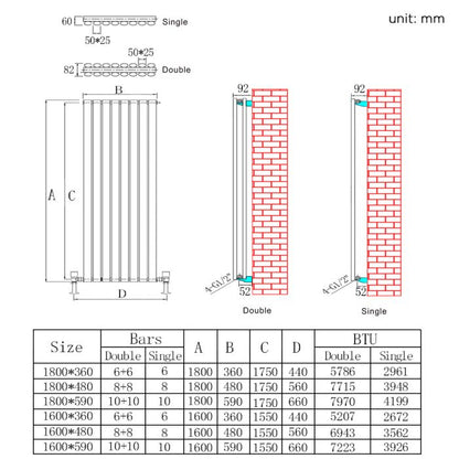 NILE 1600x480mm Anthracite Oval Single Panel Designer Grey Radiator Vertical Radiator