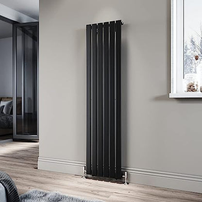 NILE 1600 x 408mm Black Vertical Radiator Tall Upright Single Flat Panel Radiator