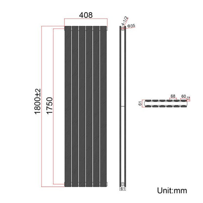 NILE Black Double Panel Radiator 1800 x 408mm Modern Flat Panel Column Designer Radiator