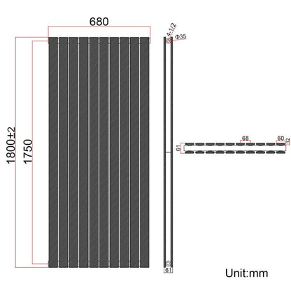 NILE Black Double Panel Radiator 1800 x 680 mm Modern Flat Panel Column Designer Radiator