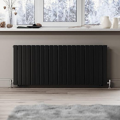 NILE Black Radiators Double Panel Radiator 600 x 1428mm Modern Flat Panel Central Heating Radiators