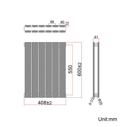 NILE 600 x 408mm Black Horizontal Radiator Double Flat Panel Radiator
