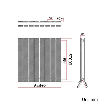 NILE 600 x 544 mm Black Horizontal Radiator Double Flat Panel Radiator
