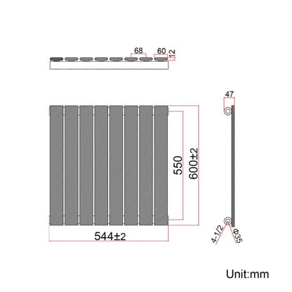 NILE 600 x 544 mm Black Horizontal Radiator Single Flat Panel Radiator