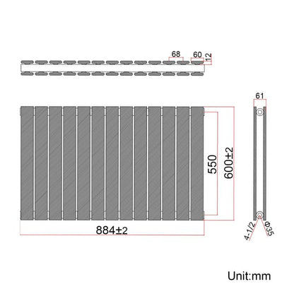 NILE 600 x 884 mm Black Horizontal Radiator Double Flat Panel Radiator