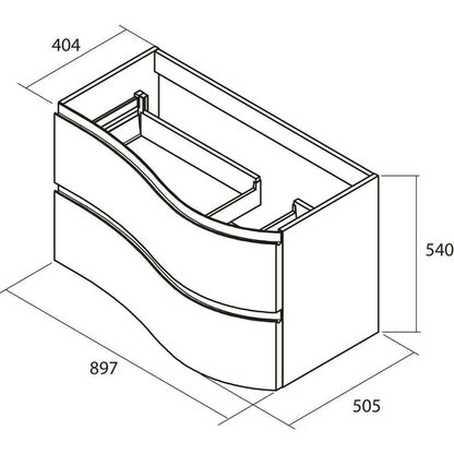 Mam Svelte 900mm Wall Hung Vanity Unit 2 Drawer + Basin - Right Hand Midnight Blue