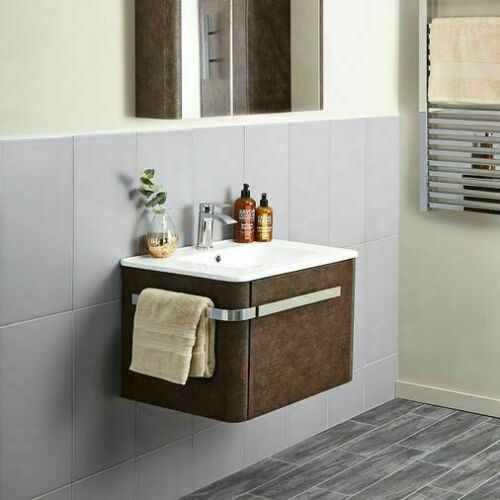Linen Textured Rust Brown 600mm Wall Mounted Vanity Unit with Basin