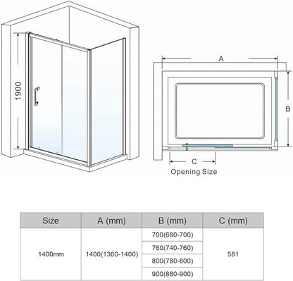 NILE 1400 x 900mm Black Sliding Shower Door With Side Panel Shower Enclosure