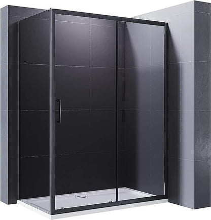 NILE 1400 x 900mm Black Sliding Shower Door With Side Panel Shower Enclosure