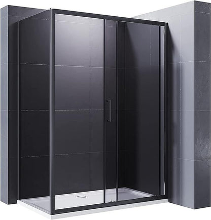 NILE 1400 x 900mm Black Sliding Shower Door With Side Panel Shower Enclosure